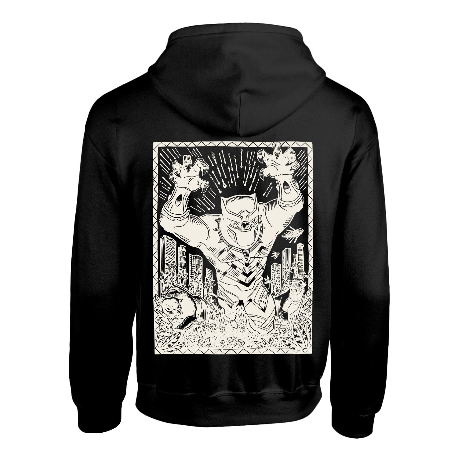 BLACK PANTHER LINOCUT FRONT AND BACK PRINT - HOODIE