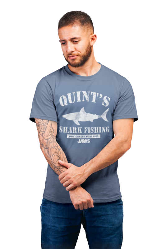 Heroes Inc Jaws T-Shirt Ufficiale 'Quint's Shark Fishing' – Blu, Maglietta Unisex