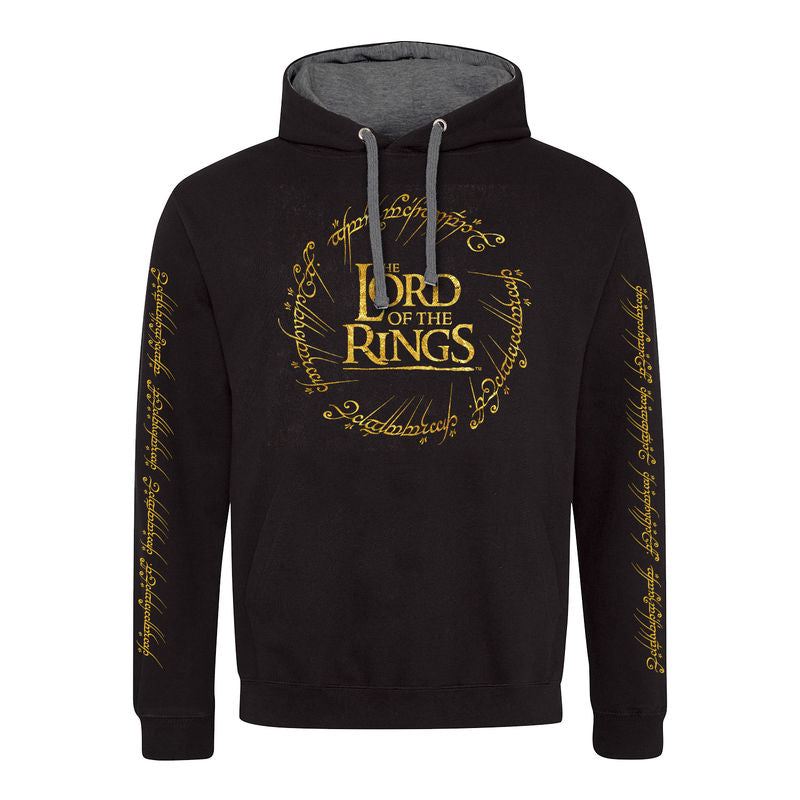 Lord of the Rings - Gold Foil Logo Unisex Pullover Hoodie Contrast - Super Heroes Collection - Pullover Hoodie