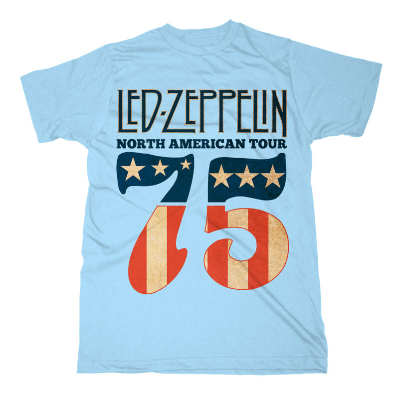 Led Zeppelin - 1975 North American Tour Blue T - T-Shirt Light Blue